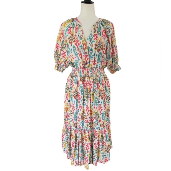 Anthropologie Felipa Maxi Dress Tiered Hem Puff Sleeve Influencer Fave Pockets - Picture 4 of 13